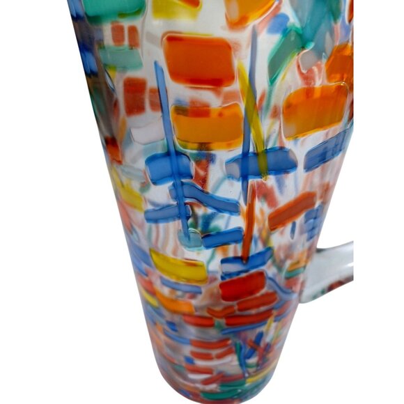 Pier 1 One Rainbow Confetti Art Glass Fused Glass Pitcher 48 oz. Gorgeous!! - Picture 8 of 9